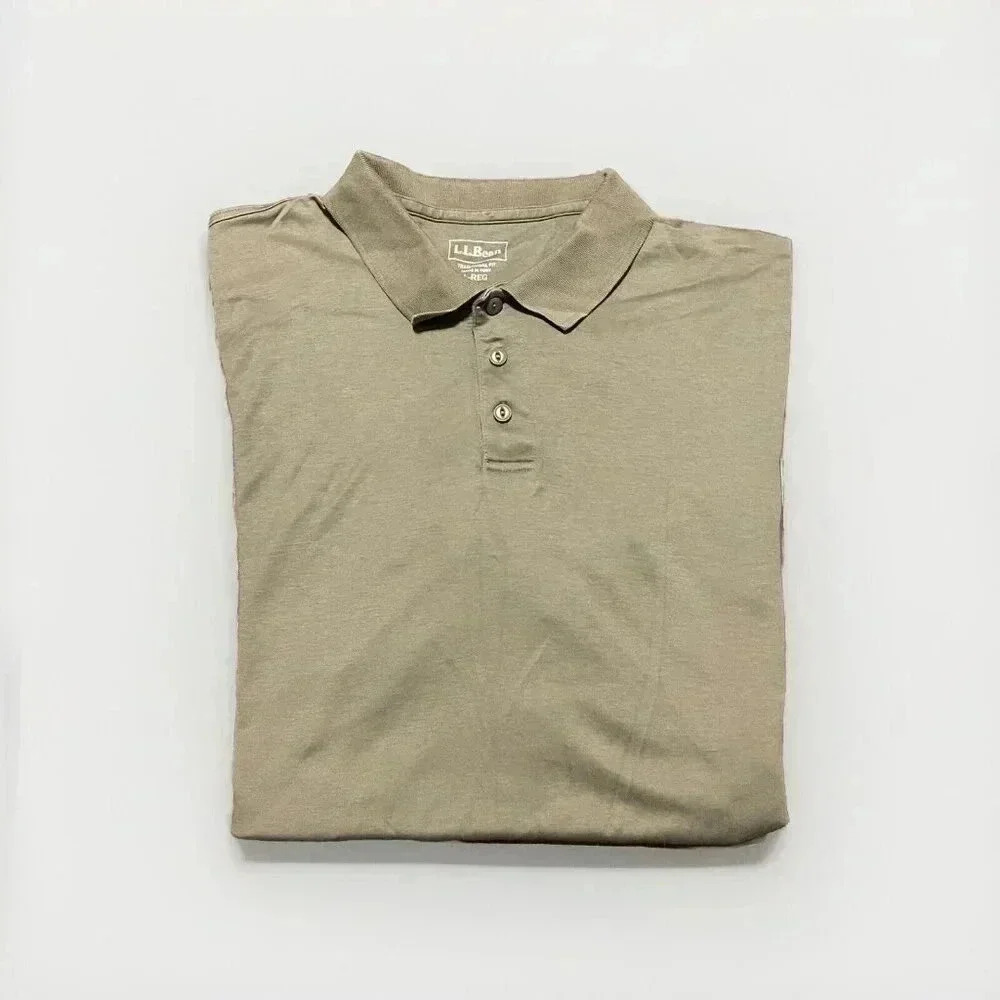 L.L. Bean Men’s Solid Olive Green Short Sleeve Collared Shirt -Large